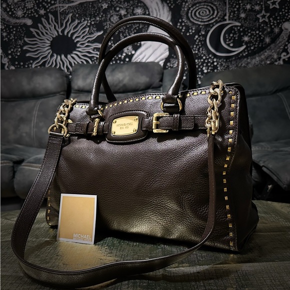 Michael Kors Brown Gold Satchel with Studded Strap - Picture 1 of 14